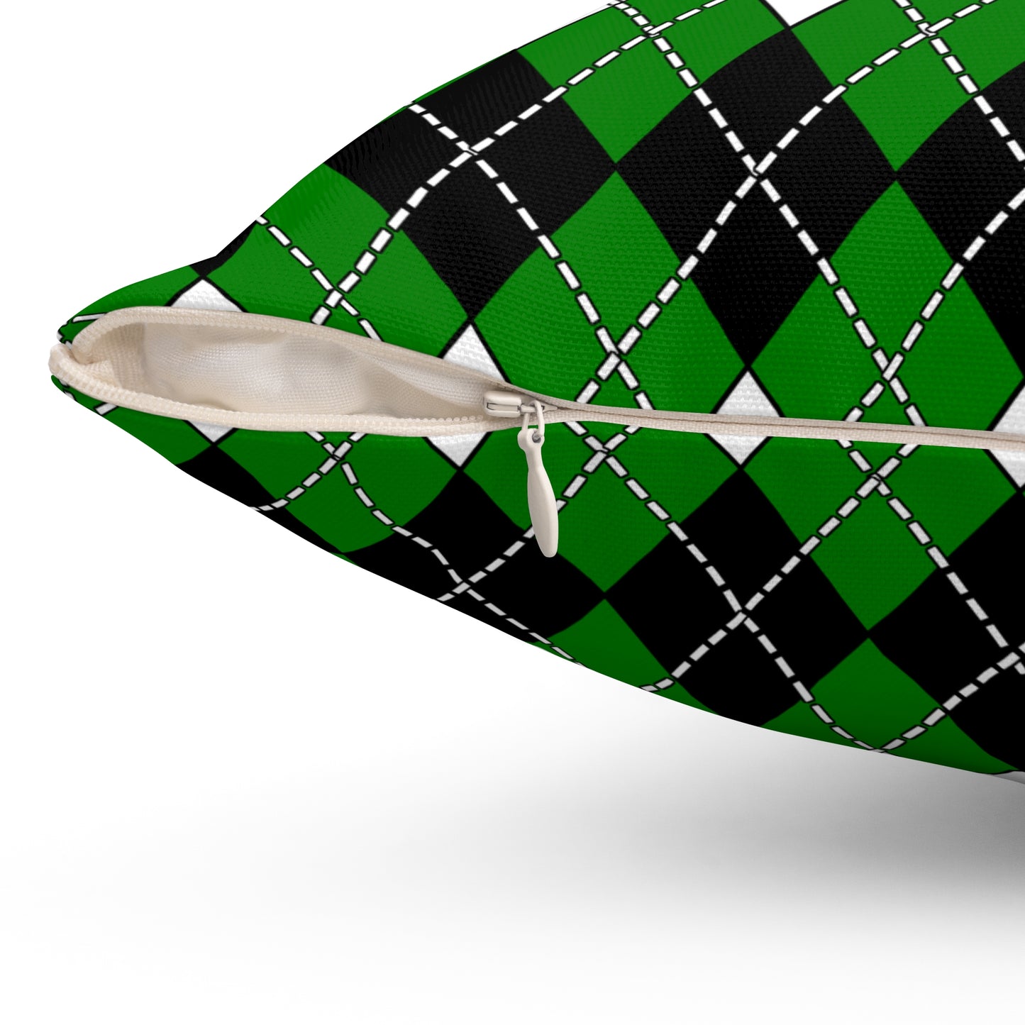 Green, Black, White Retro Argyle Cushion Pillow