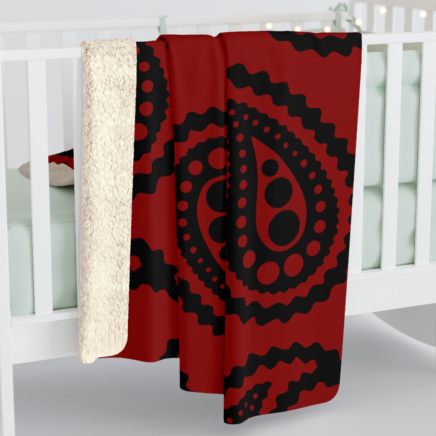 Dark Red, Black Retro Paisley Blanket Throw