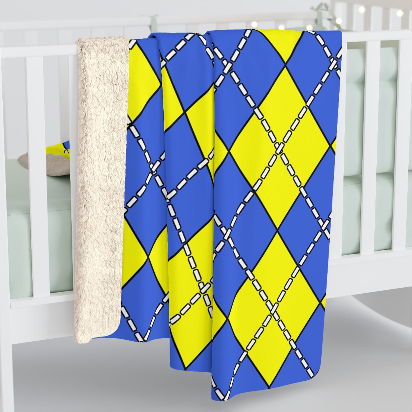 Royal Blue, Yellow Retro Argyle Blanket Throw