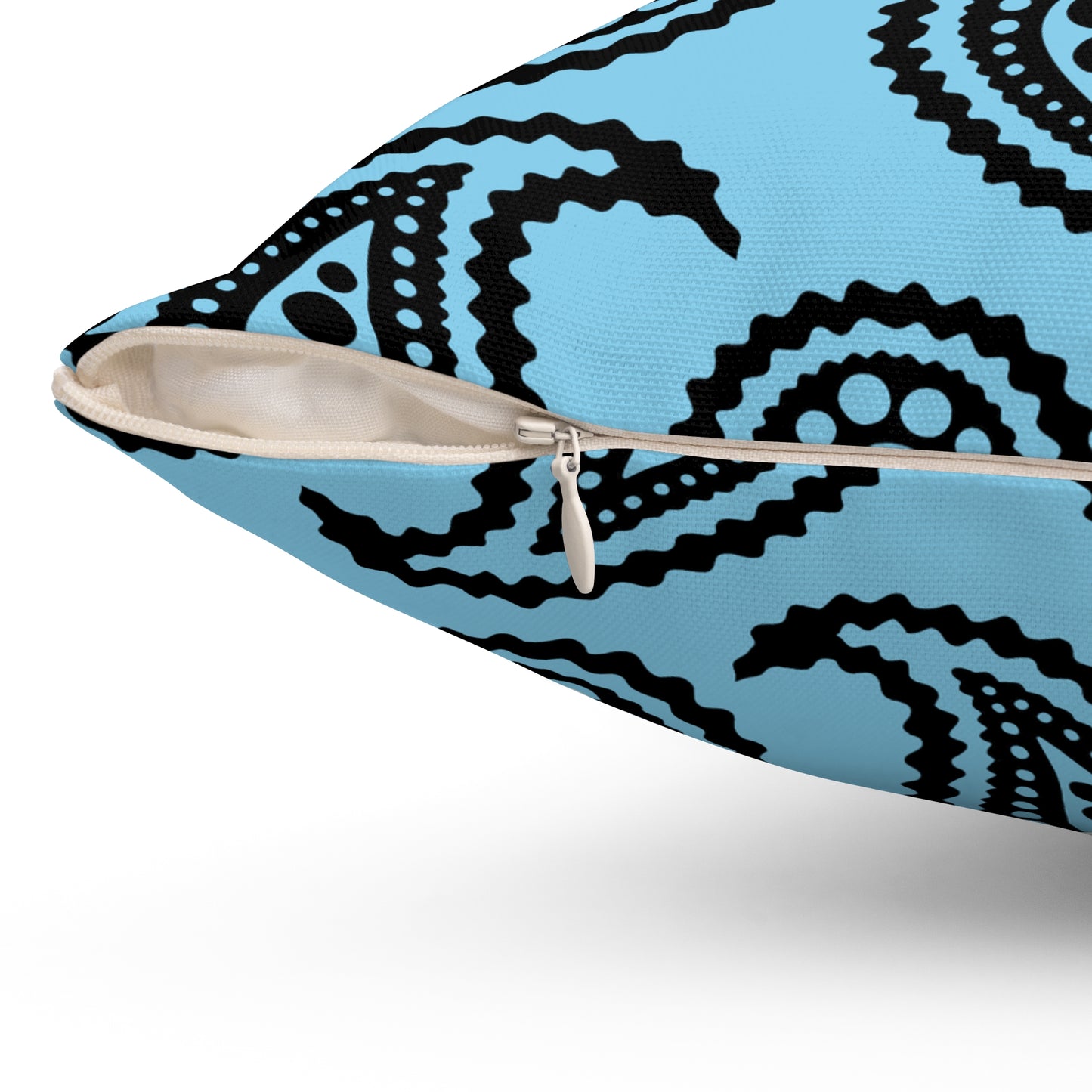 Sky Blue, Black Retro Paisley Cushion Pillow