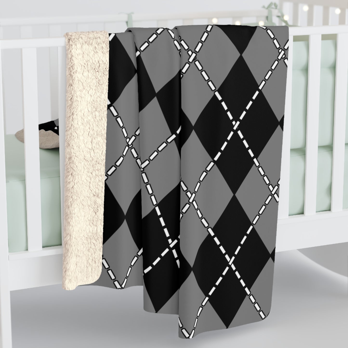Grey, Black Retro Argyle Blanket Throw