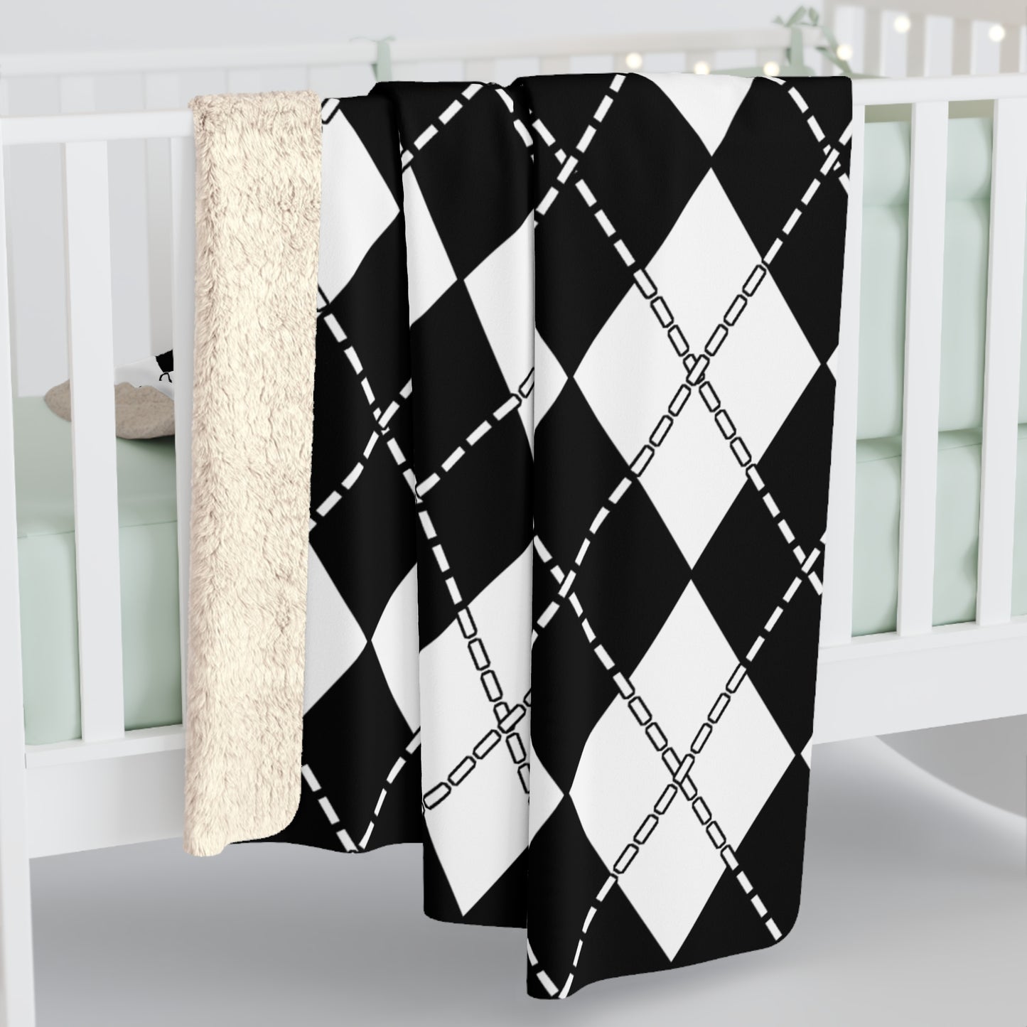 Black, White Retro Argyle Blanket Throw