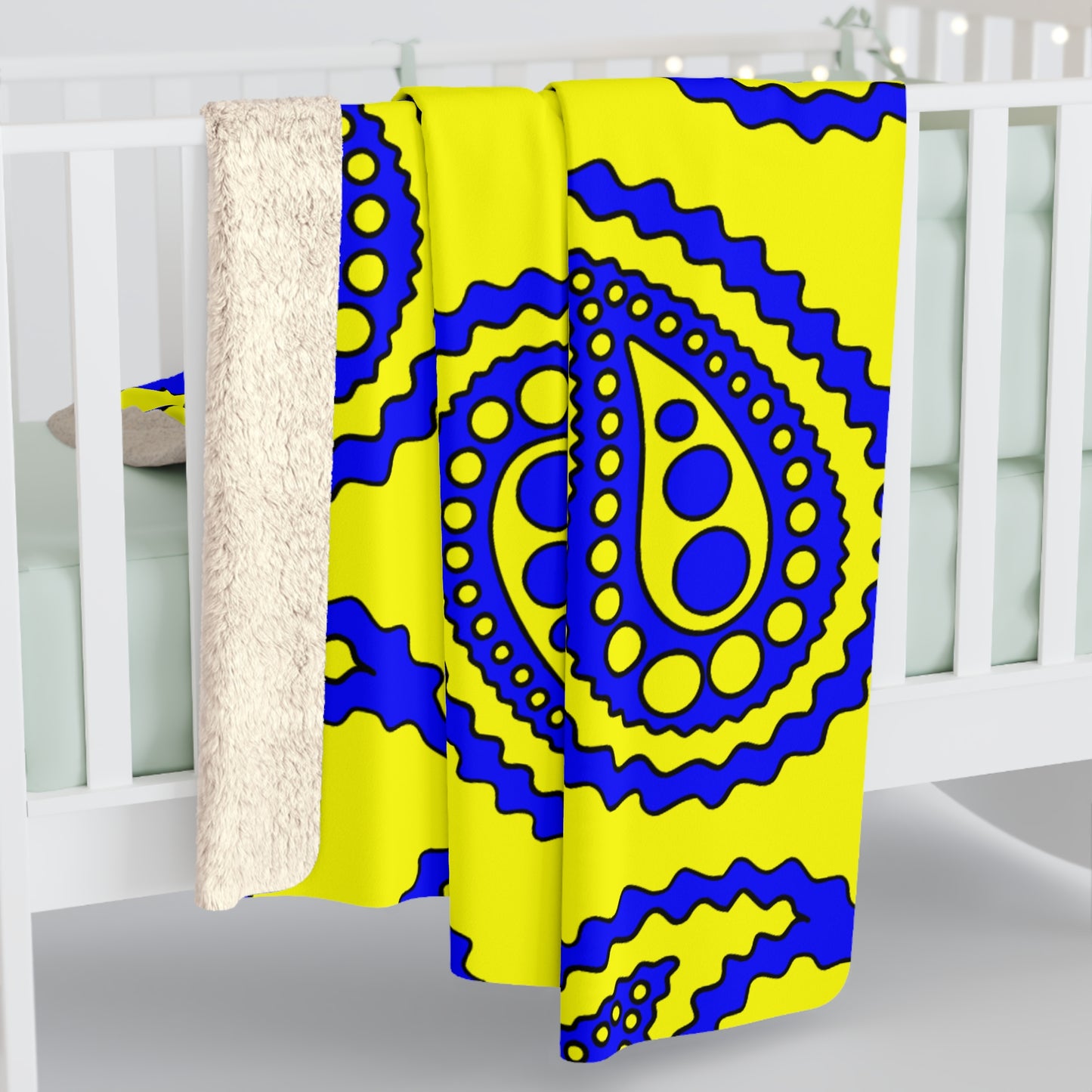 Yellow, Blue Retro Paisley Blanket Throw
