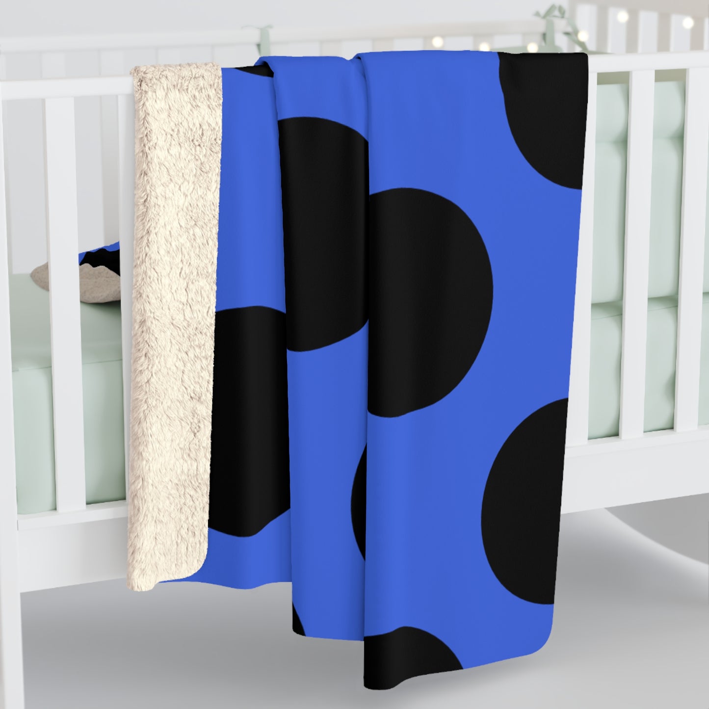 Royal Blue, Black Retro Polka Dots Blanket Throw