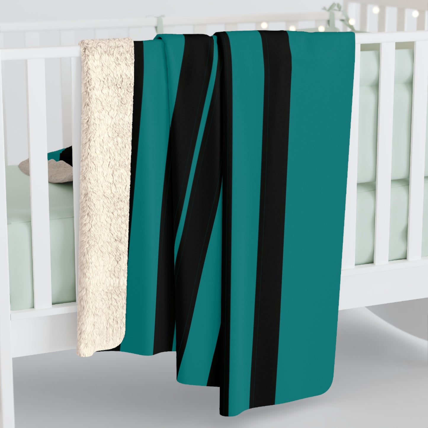 Teal, Black Retro Stripes Blanket Throw