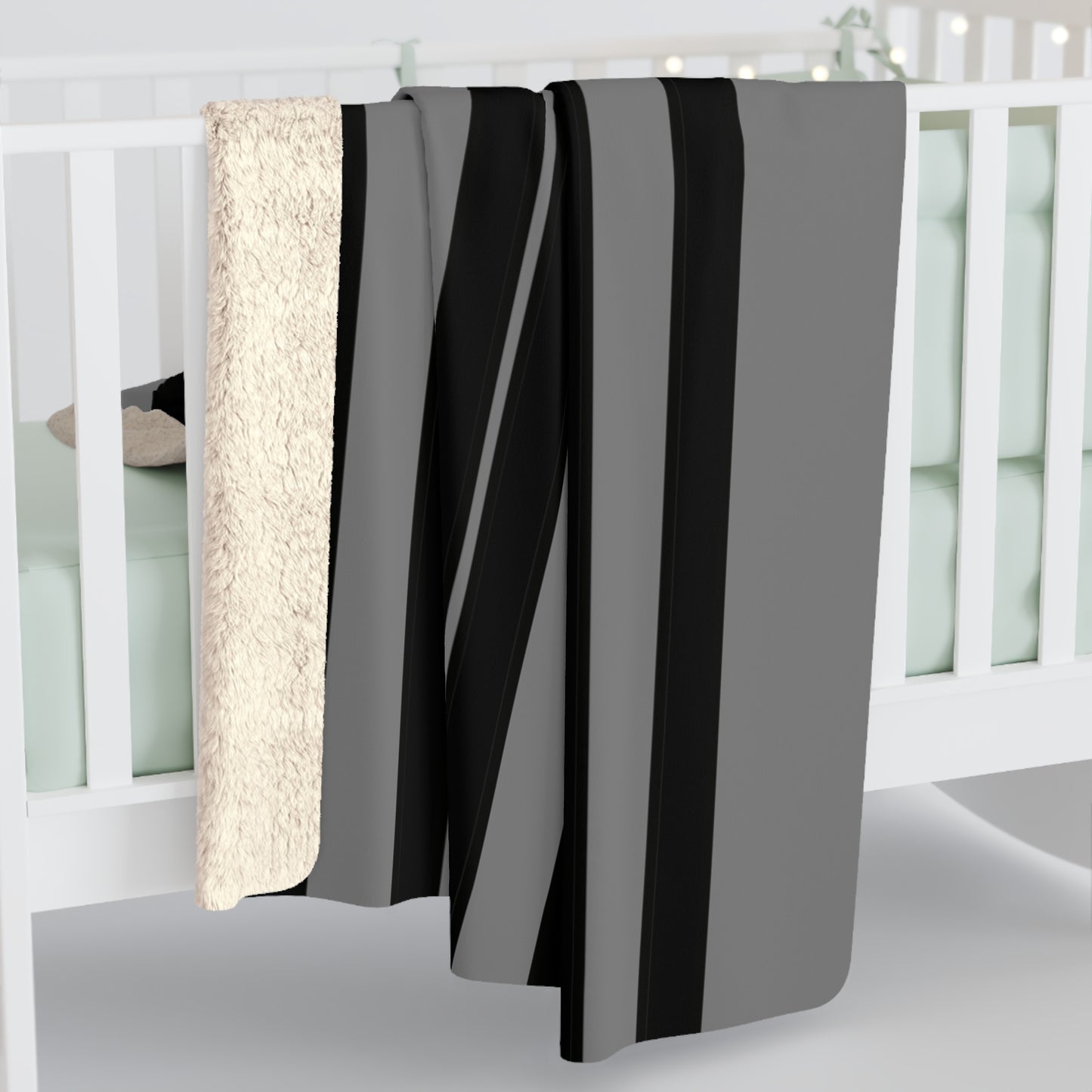 Grey, Black Retro Stripes Blanket Throw