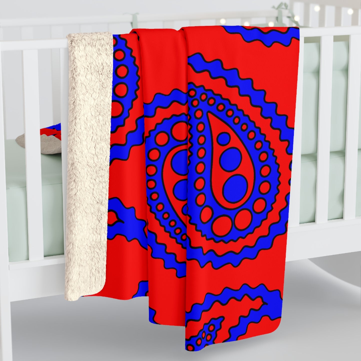 Red, Blue Retro Paisley Blanket Throw