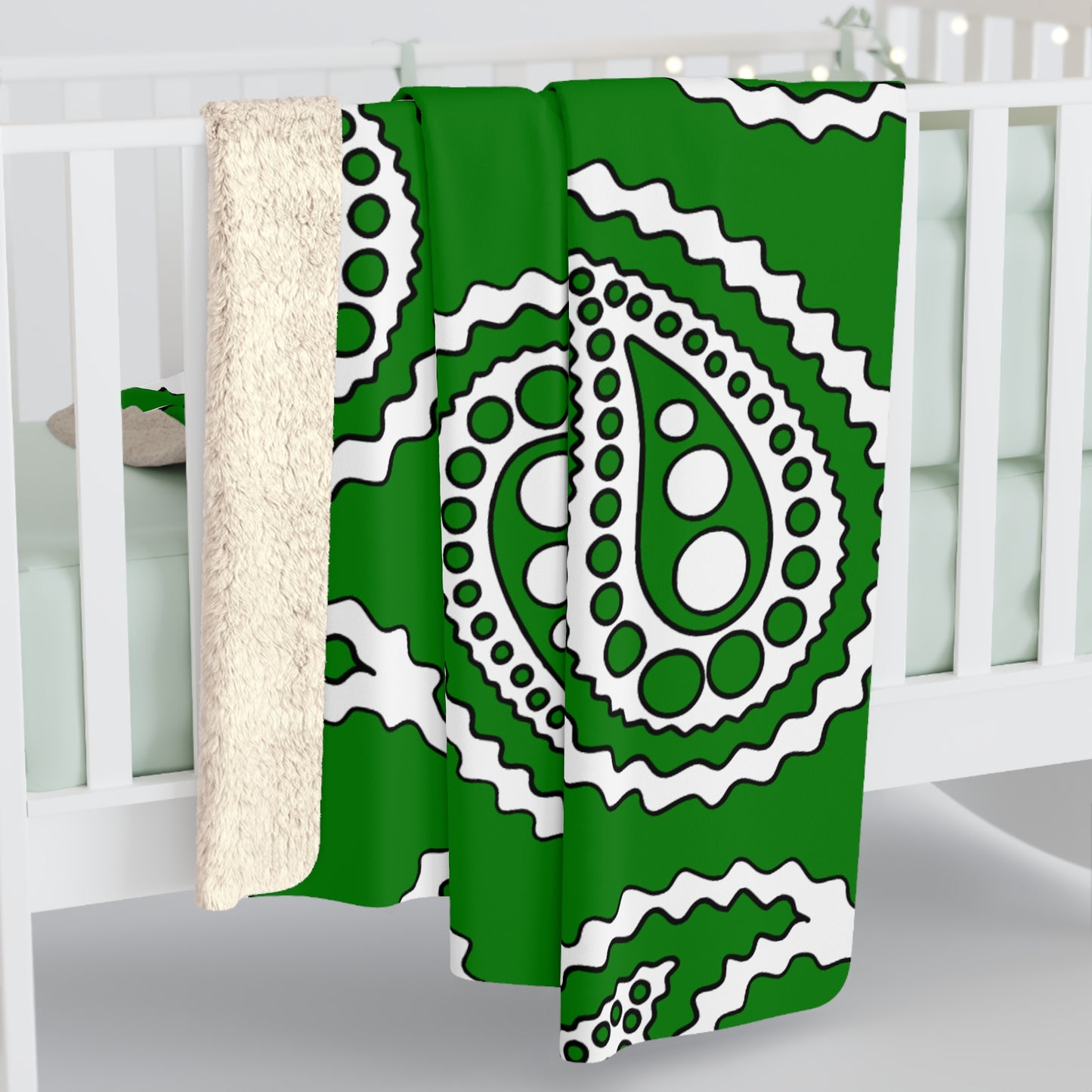 Green, White Retro Paisley Blanket Throw
