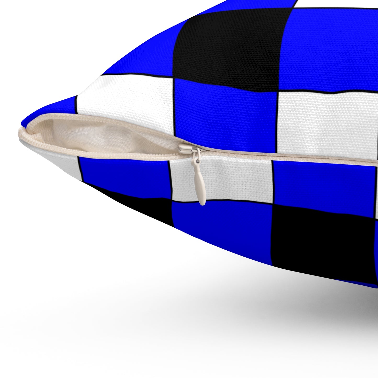 Blue, Black, White Retro Check Cushion Pillow