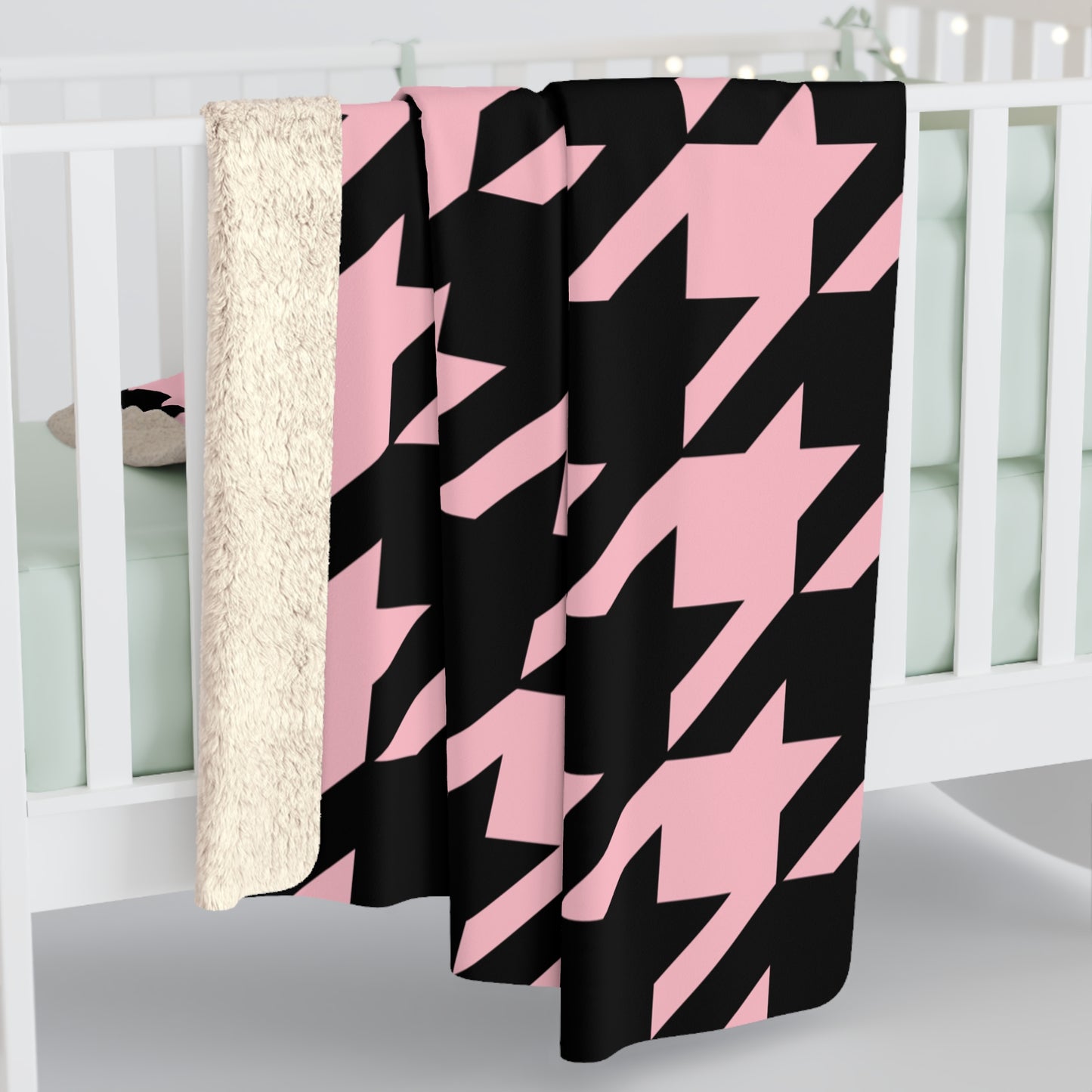 Pink, Black Retro Houndstooth Blanket Throw