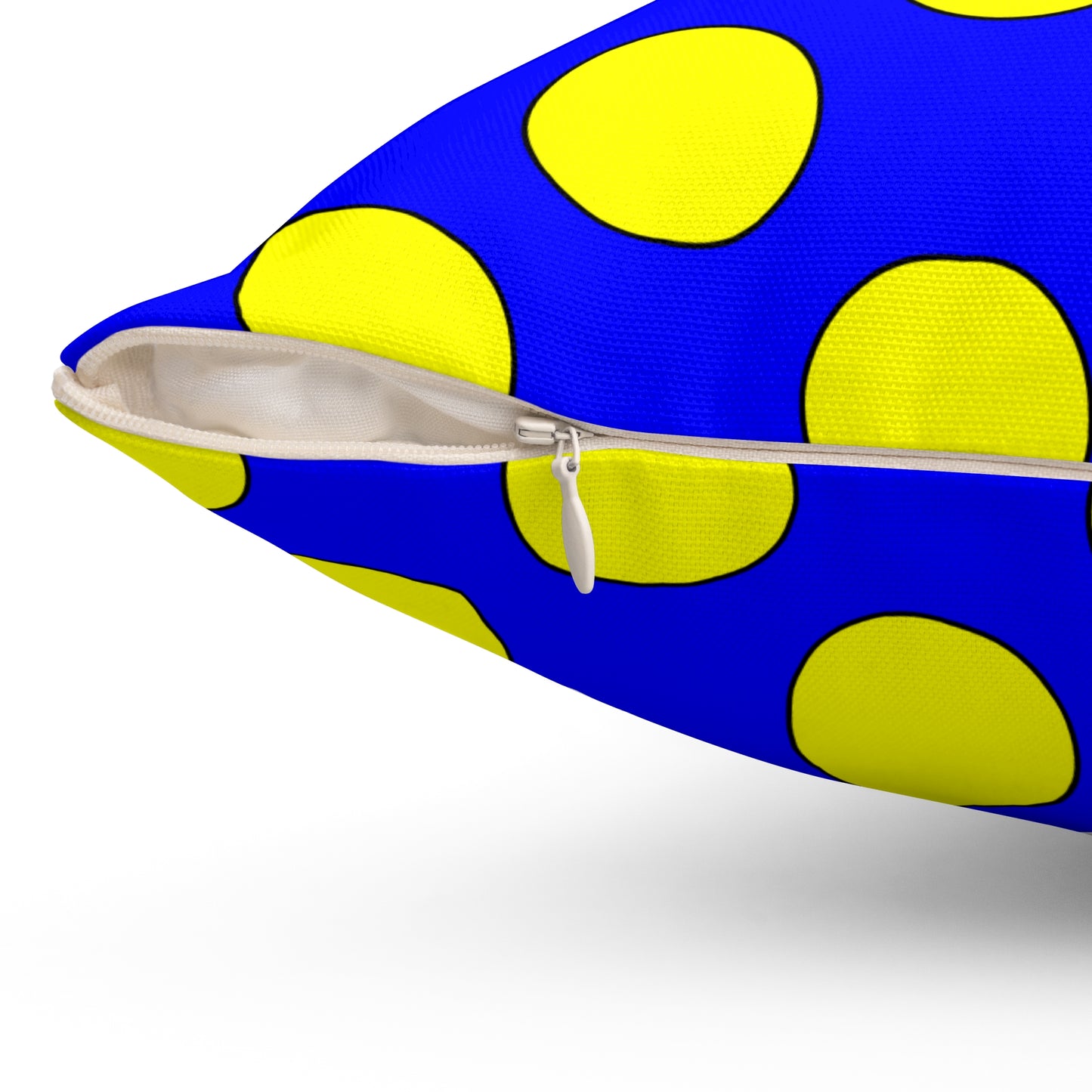 Blue, Yellow Retro Polka Dots Cushion Pillow