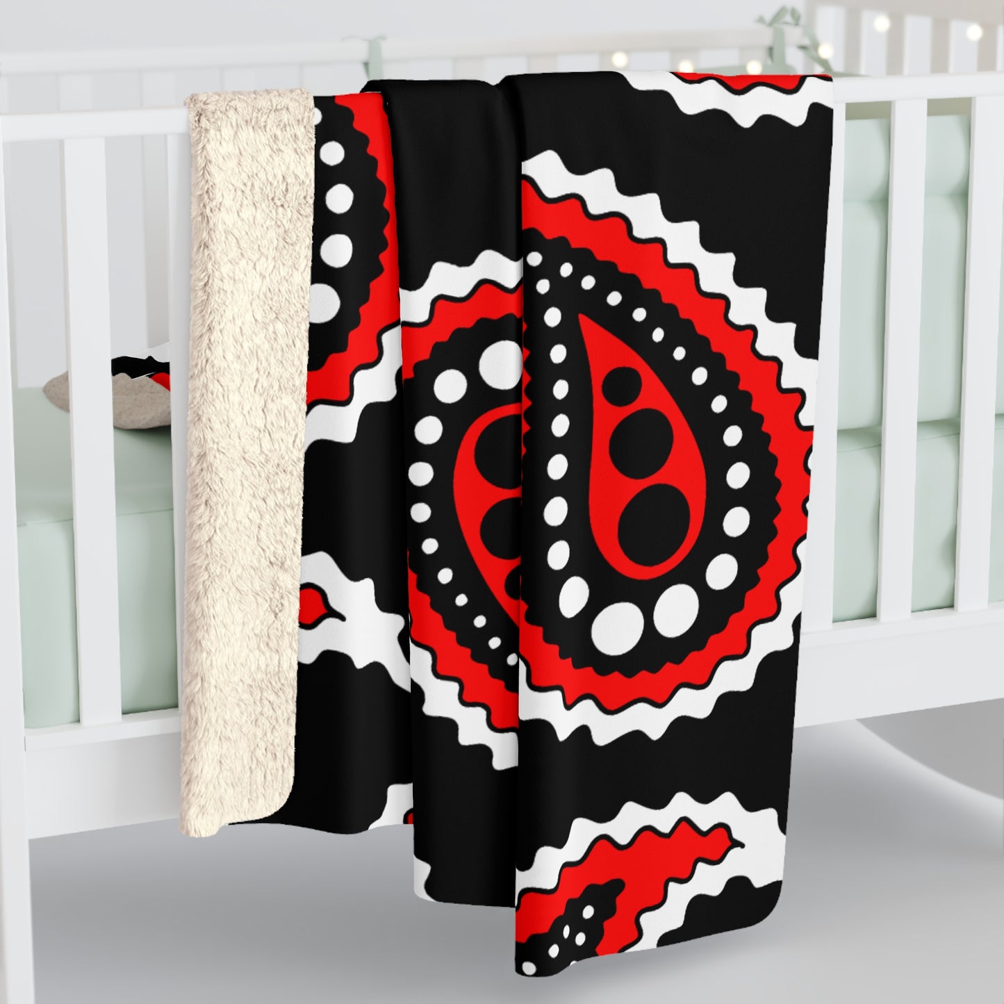 Black, White, Red Retro Paisley Blanket Throw
