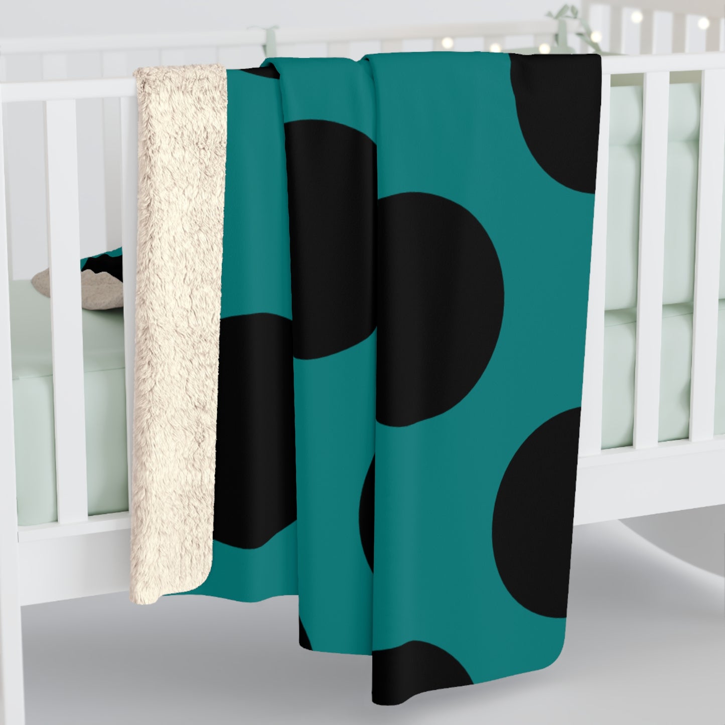 Teal, Black Retro Polka Dots Blanket Throw