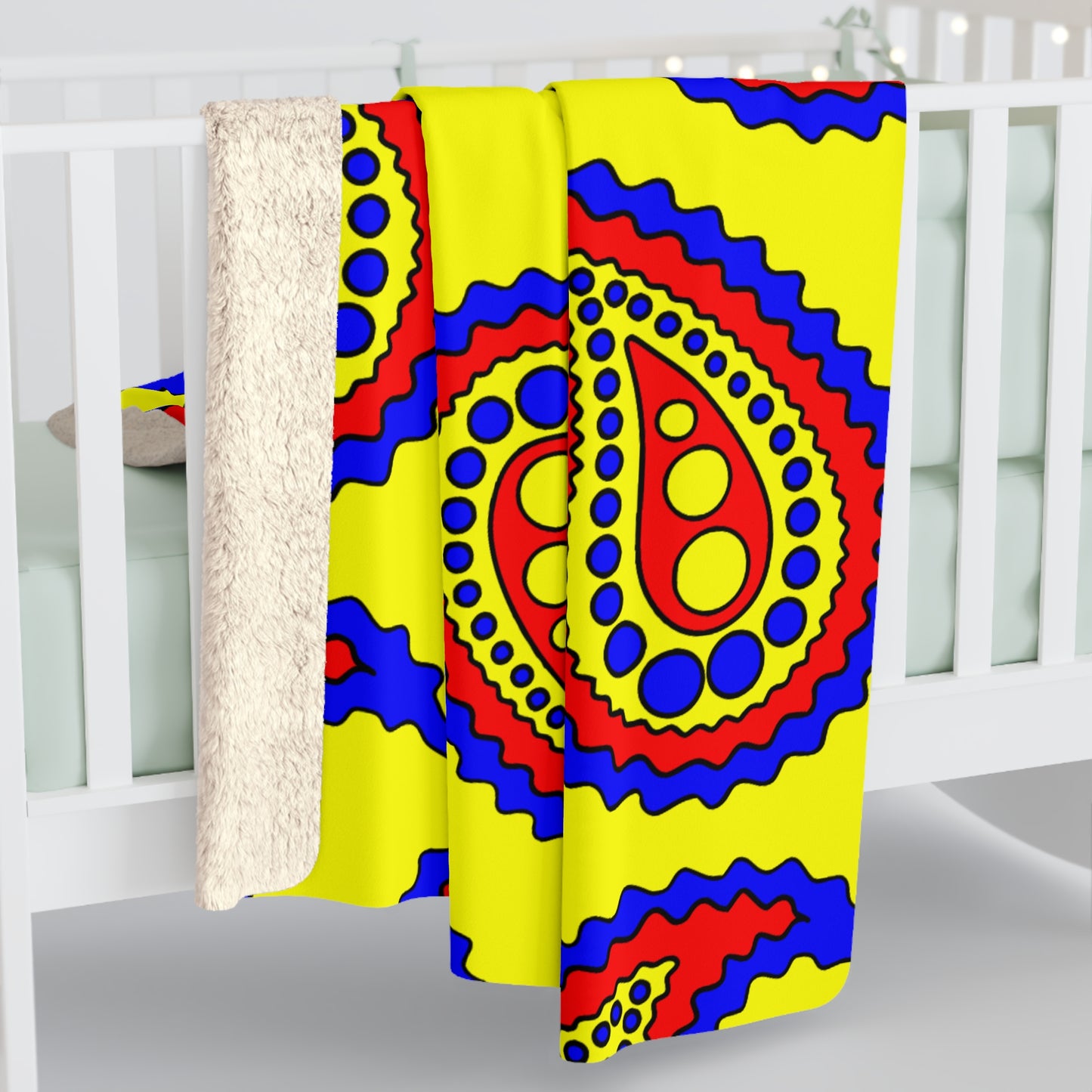 Yellow, Blue, Red Retro Paisley Blanket Throw