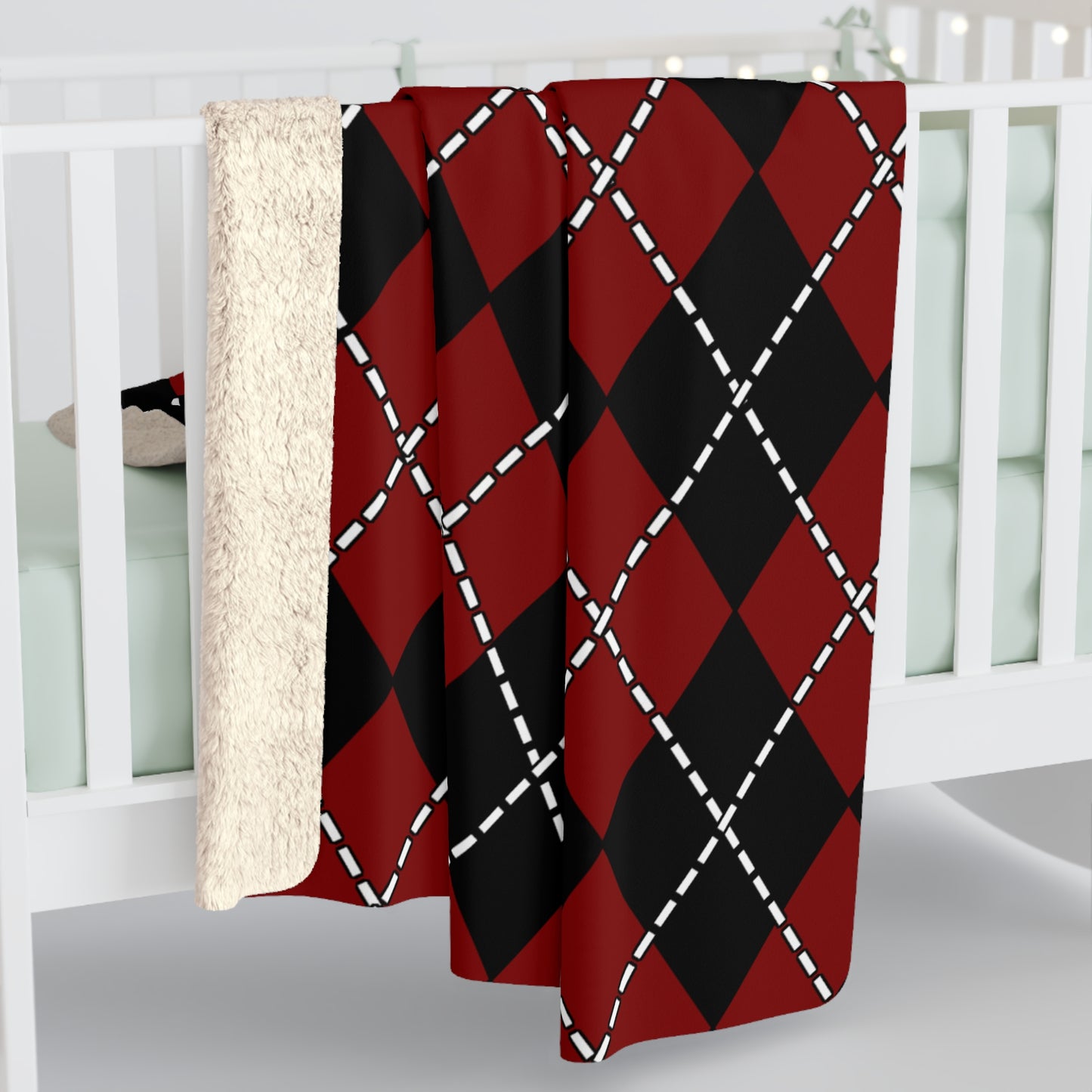 Maroon, Black Retro Argyle Blanket Throw