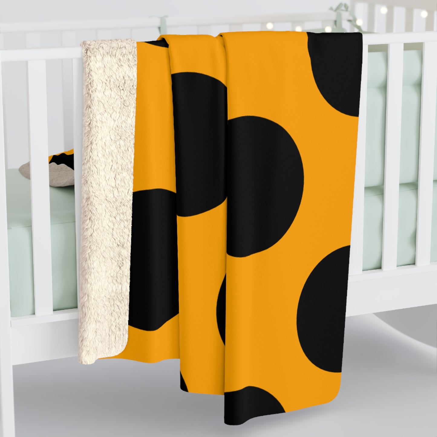 Orange, Black Retro Polka Dots Blanket Throw