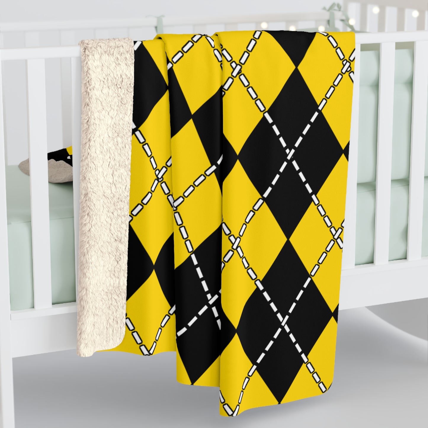 Gold, Black Retro Argyle Blanket Throw
