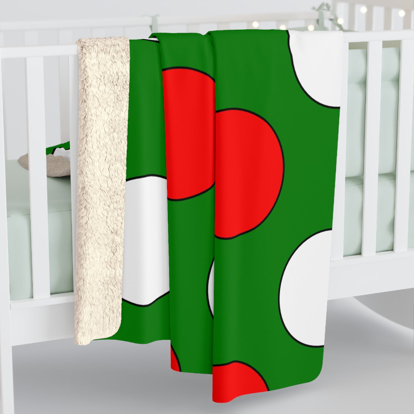Green, White, Red Retro Polka Dots Blanket Throw