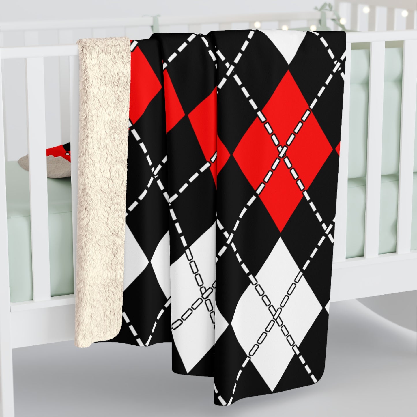 Black, White, Red Retro Argyle Blanket Throw