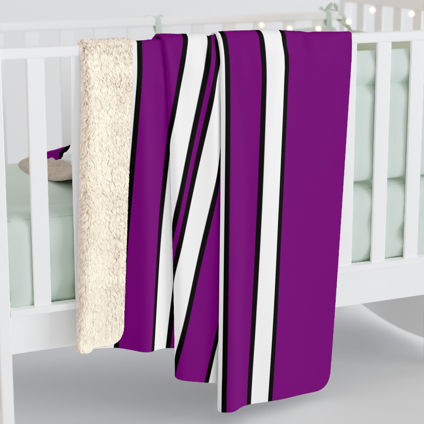 Purple, White Retro Stripes Blanket Throw