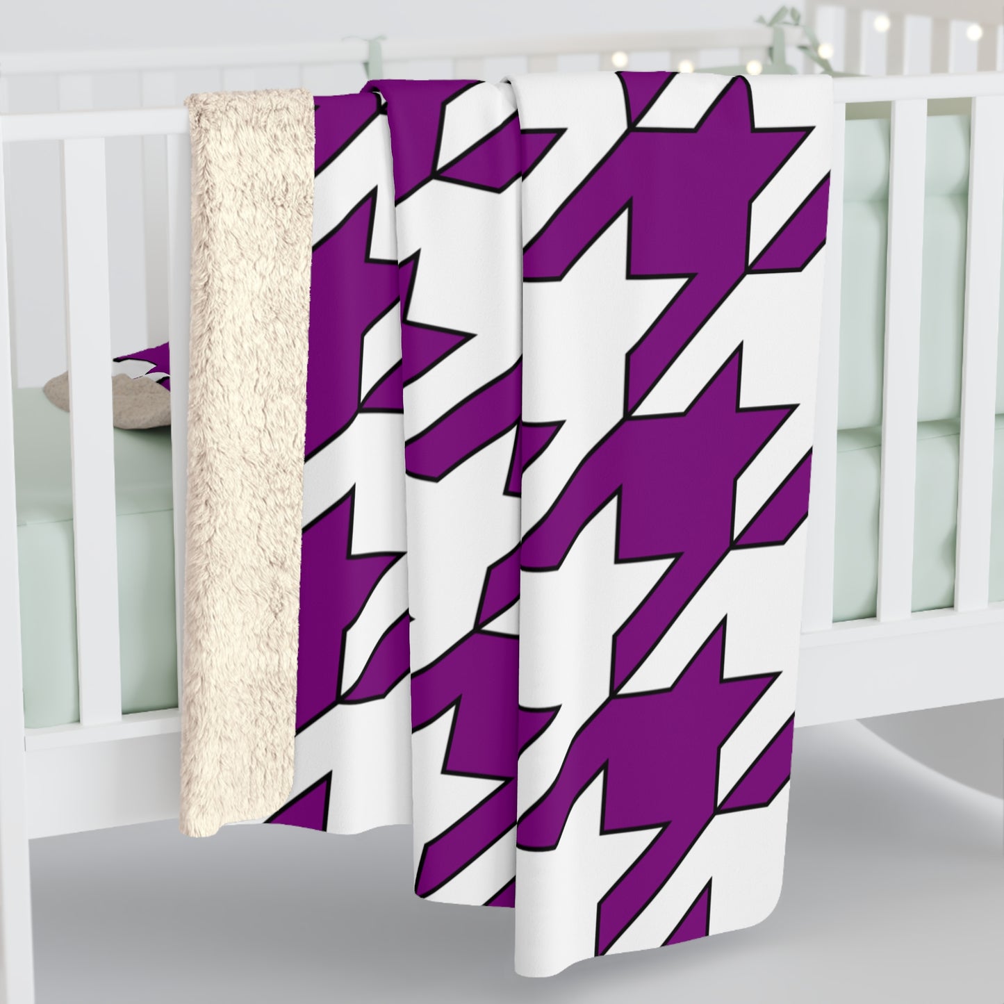 Purple, White Retro Houndstooth Blanket Throw