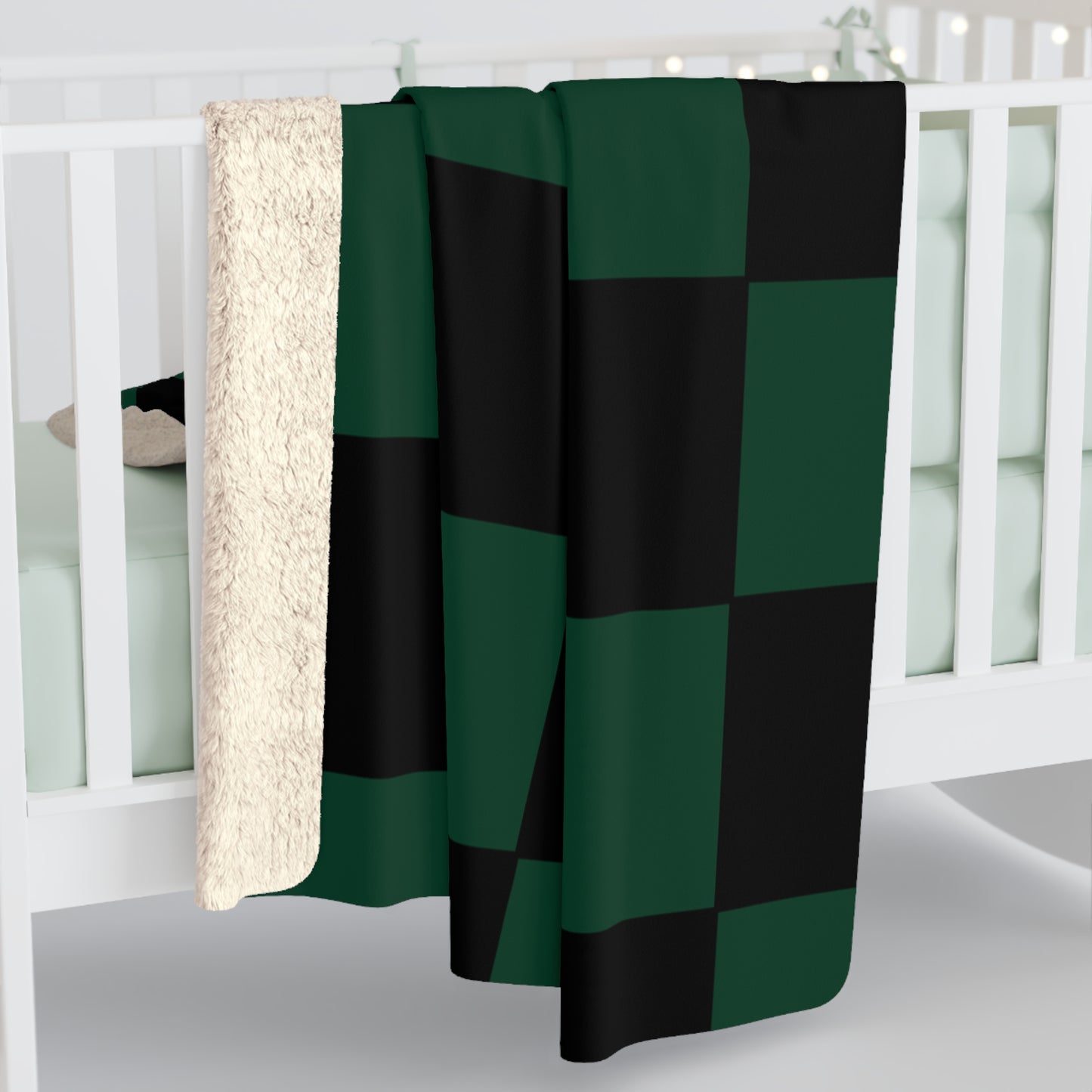 Dark Green, Black Retro Check Blanket Throw