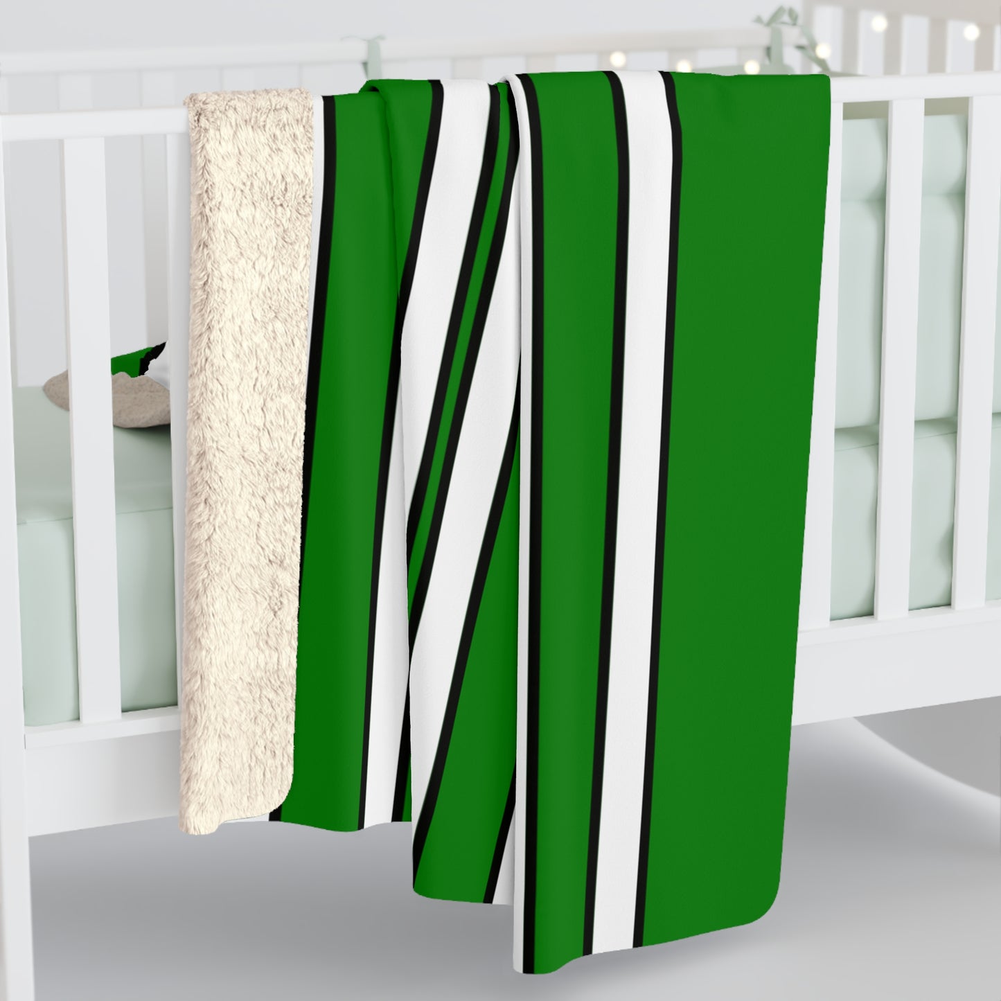 Green, White Retro Stripes Blanket Throw