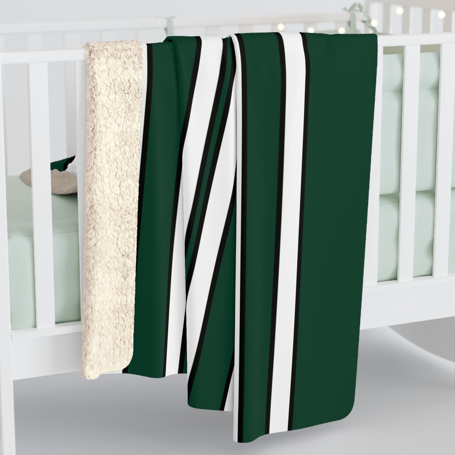 Dark Green, White Retro Stripes Blanket Throw