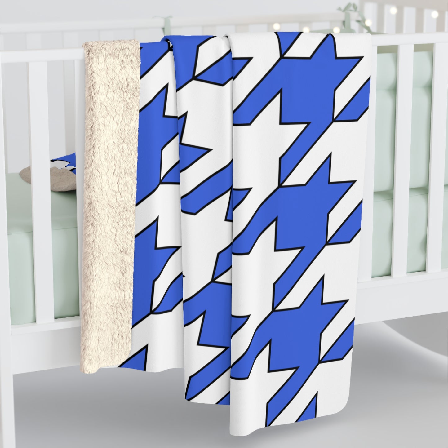 Royal Blue, White Retro Houndstooth Blanket Throw