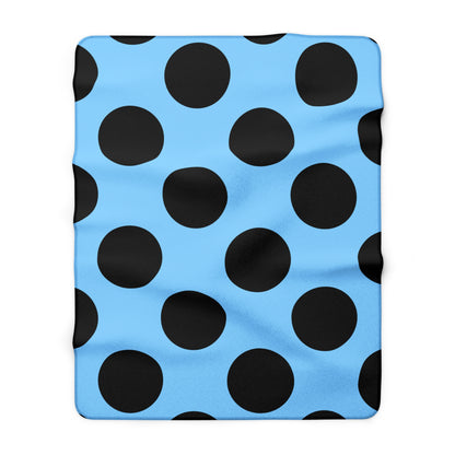 Light Blue, Black Retro Polka Dots Blanket Throw