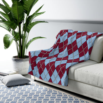 Claret, Blue Retro Argyle Blanket Throw
