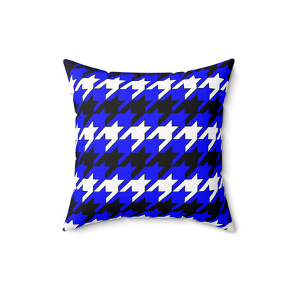 Blue, Black, White Retro Houndstooth Cushion Pillow