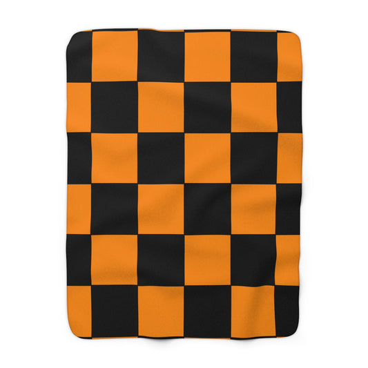 Dark Orange, Black Retro Check Blanket Throw