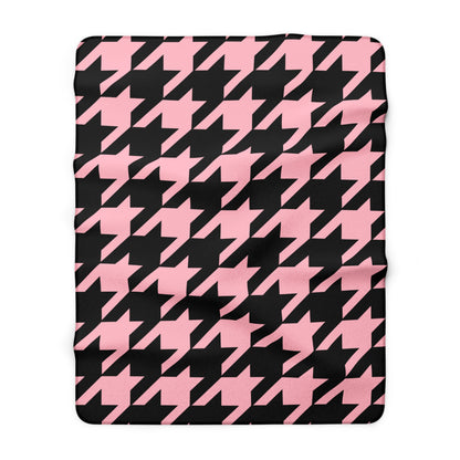 Pink, Black Retro Houndstooth Blanket Throw