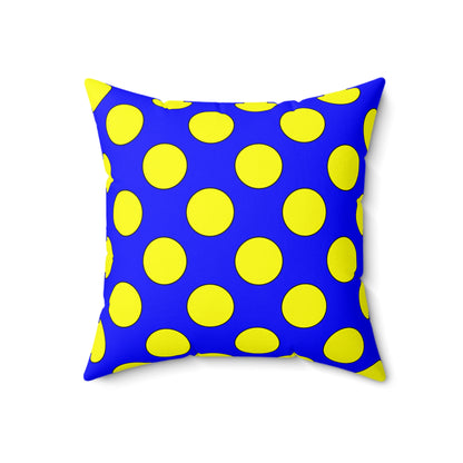 Blue, Yellow Retro Polka Dots Cushion Pillow