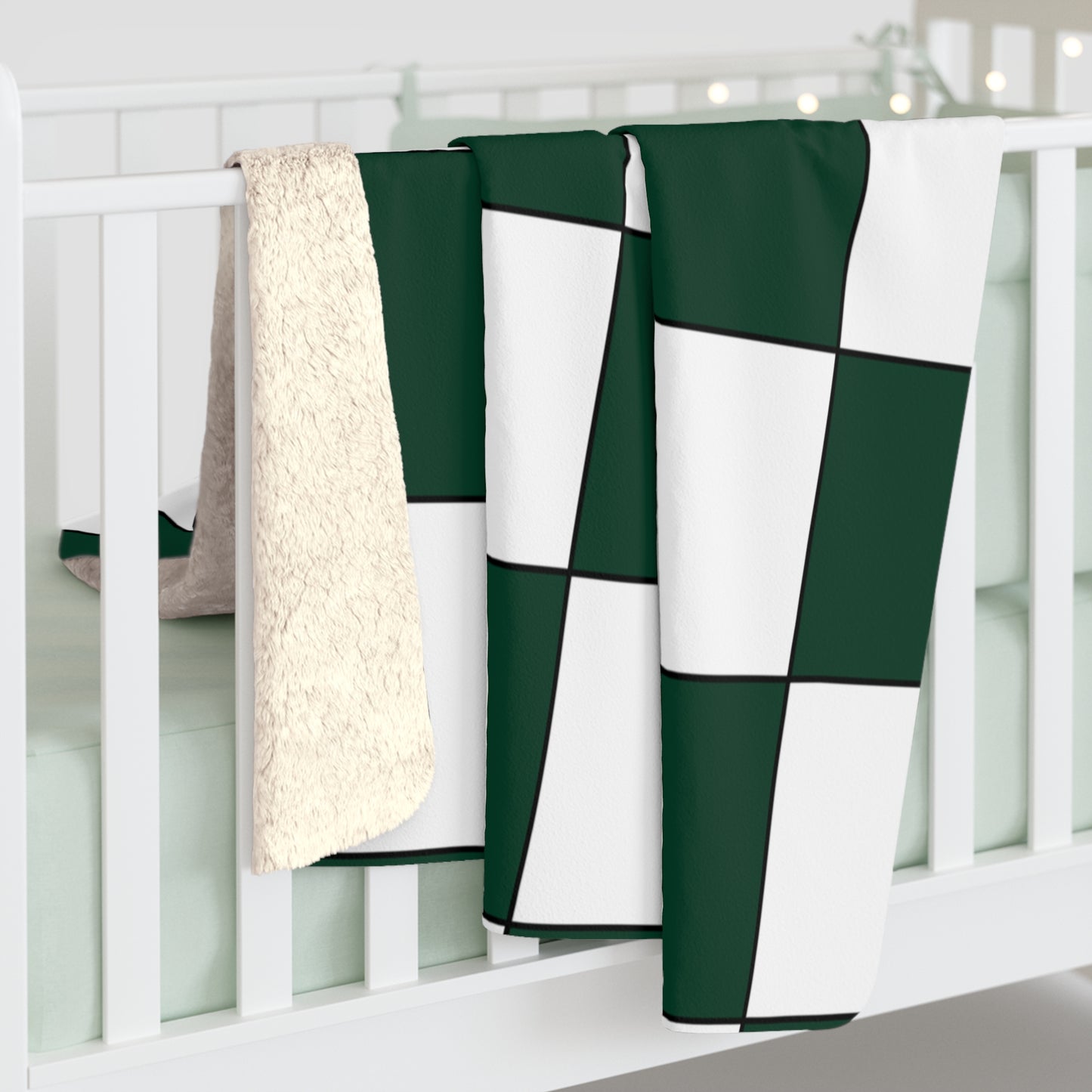 Dark Green, White Retro Check Blanket Throw