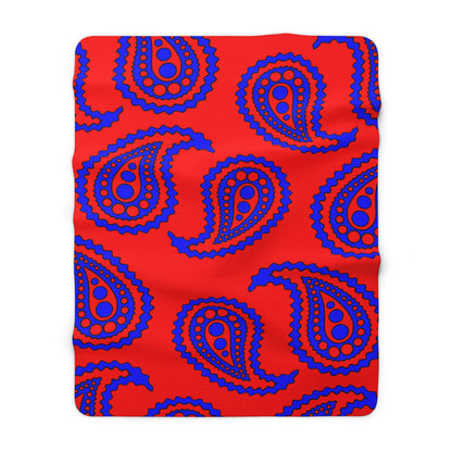 Red, Blue Retro Paisley Blanket Throw