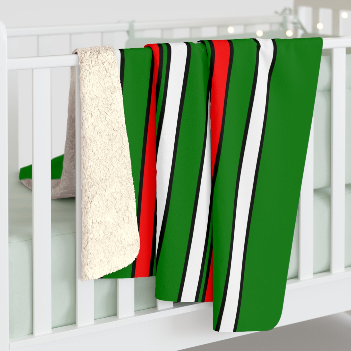 Green, White, Red Retro Stripes Blanket Throw