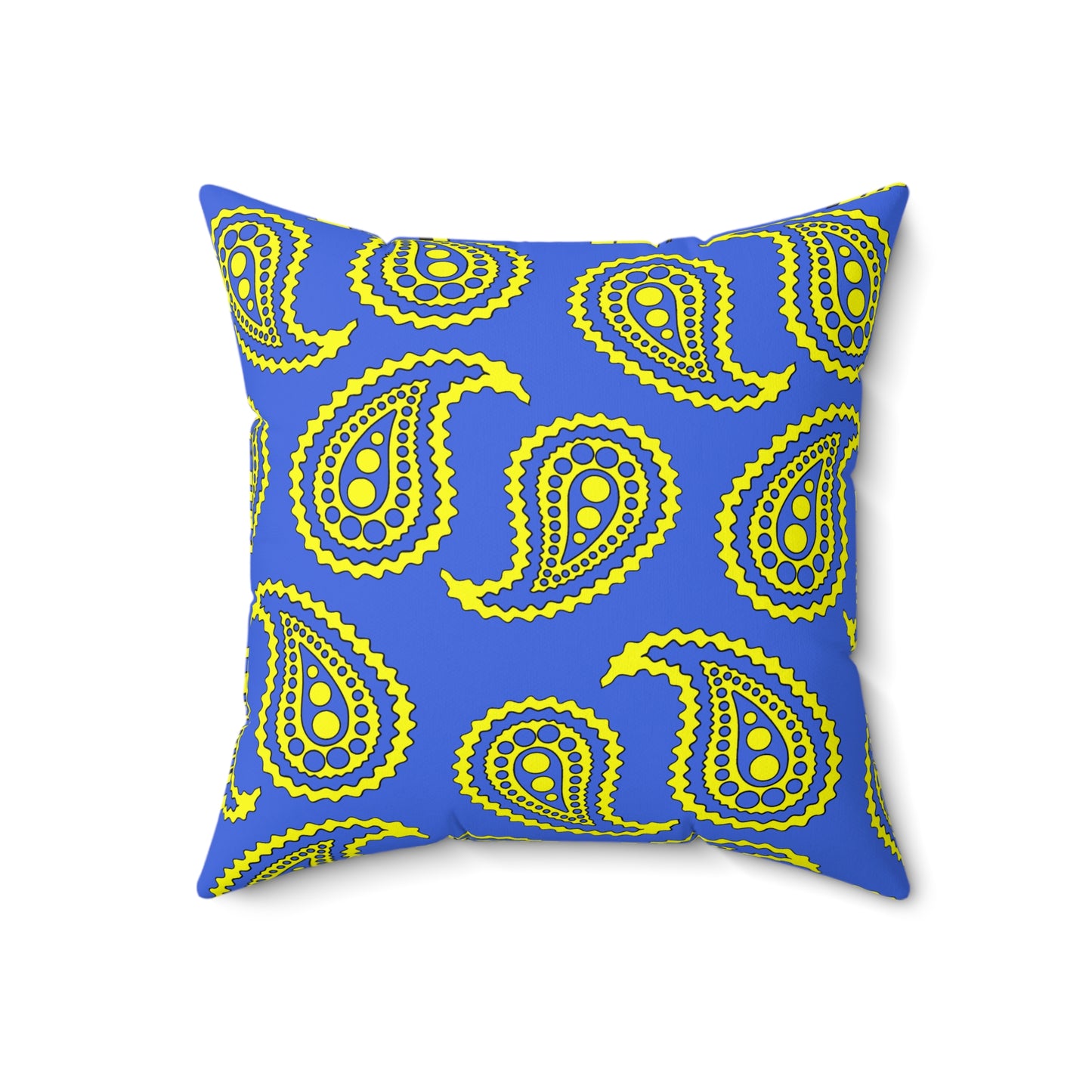 Royal Blue, Yellow Retro Paisley Cushion Pillow