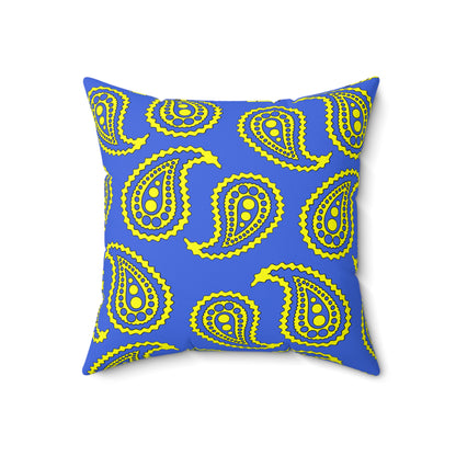 Royal Blue, Yellow Retro Paisley Cushion Pillow