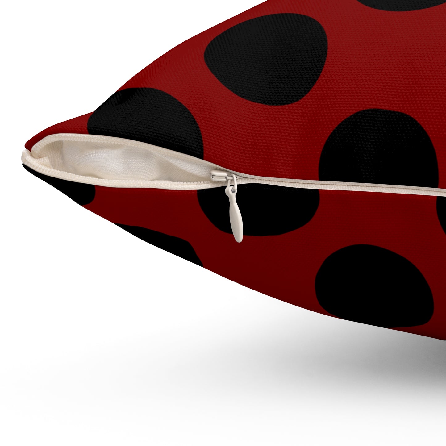 Maroon, Black Retro Polka Dots Cushion Pillow