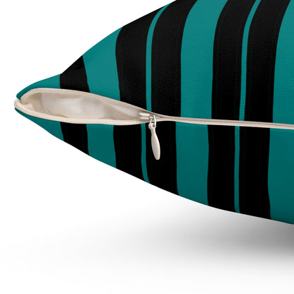 Teal, Black Retro Stripes Cushion Pillow
