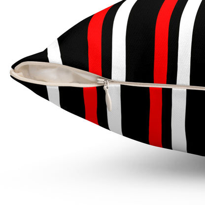 Black, White, Red Retro Stripes Cushion Pillow
