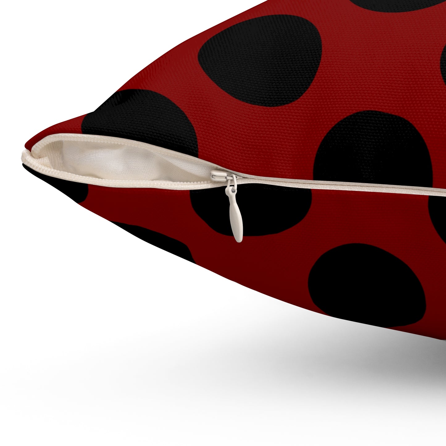 Maroon, Black Retro Polka Dots Cushion Pillow
