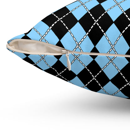 Light Blue, Black Retro Argyle Cushion Pillow