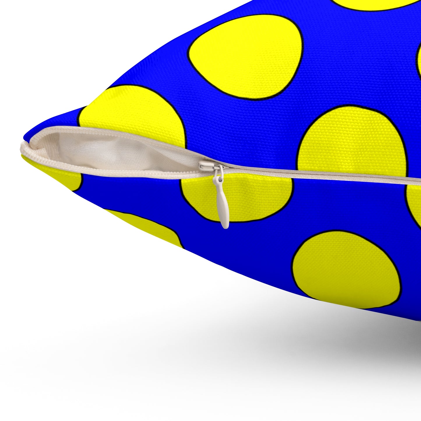 Blue, Yellow Retro Polka Dots Cushion Pillow