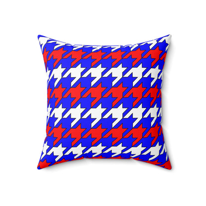 Blue, White, Red Retro Houndstooth Cushion Pillow