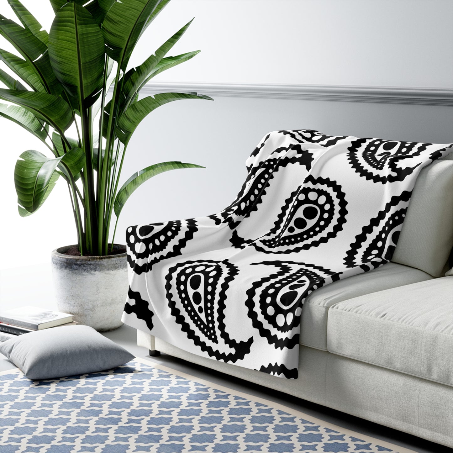White, Black Retro Paisley Blanket Throw