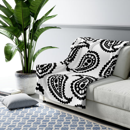 White, Black Retro Paisley Blanket Throw
