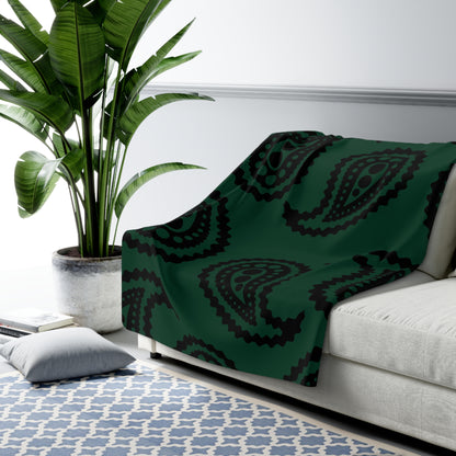 Dark Green, Black Retro Paisley Blanket Throw